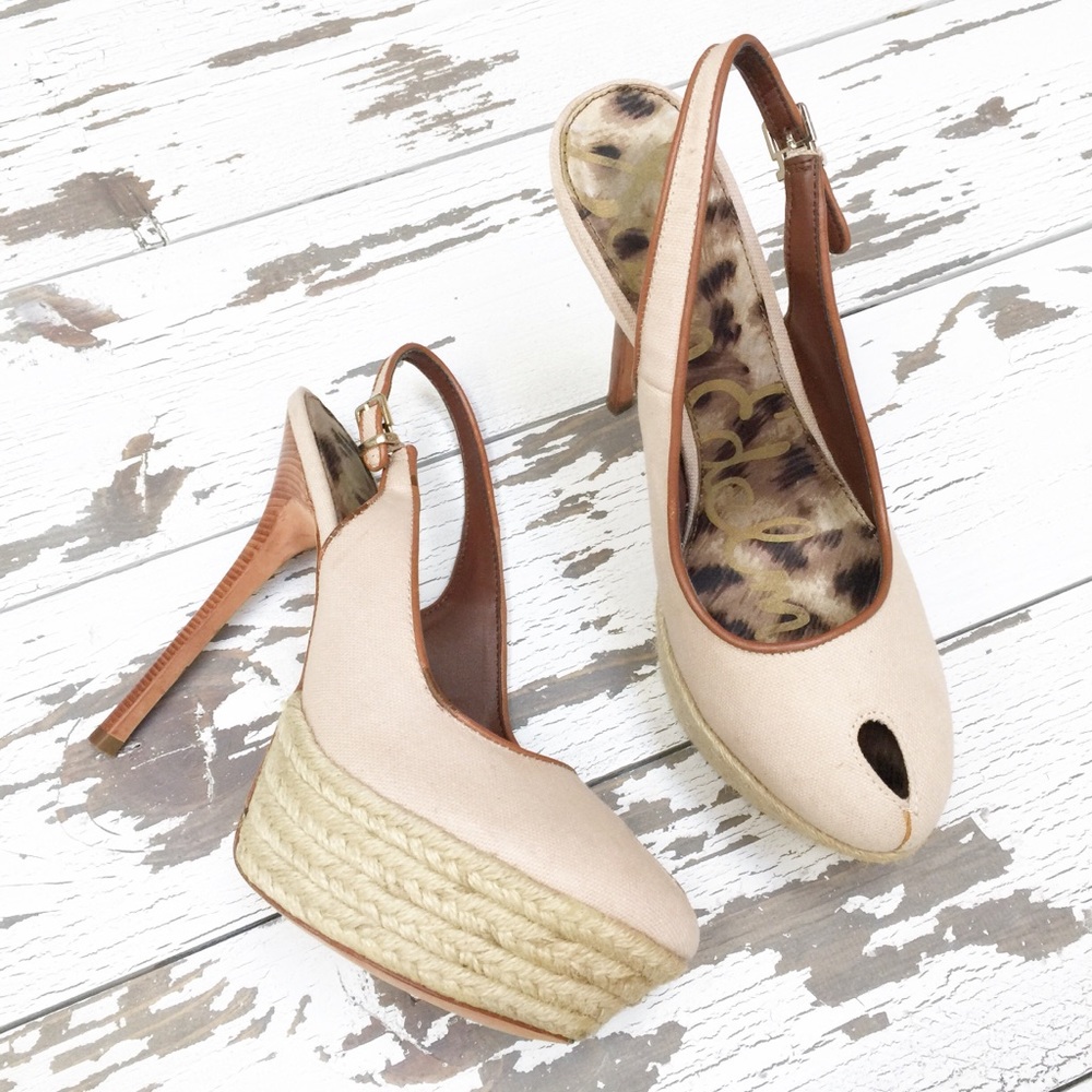 ❇ EUC ❇ Sam Edelman Tan/Nude Canvas Platform Heels, Size 8